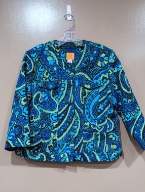 Ruby Rd. Blue & Green Paisley Quilted Button Jacket Size 14